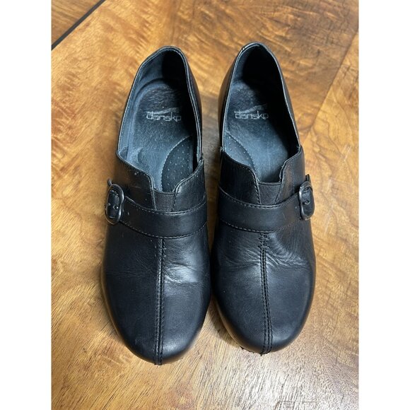 Dansko Tamara Women's Sz 38 US 7.5-8 Black Leather Clogs Loafers Nurses Shoes - Picture 1 of 12